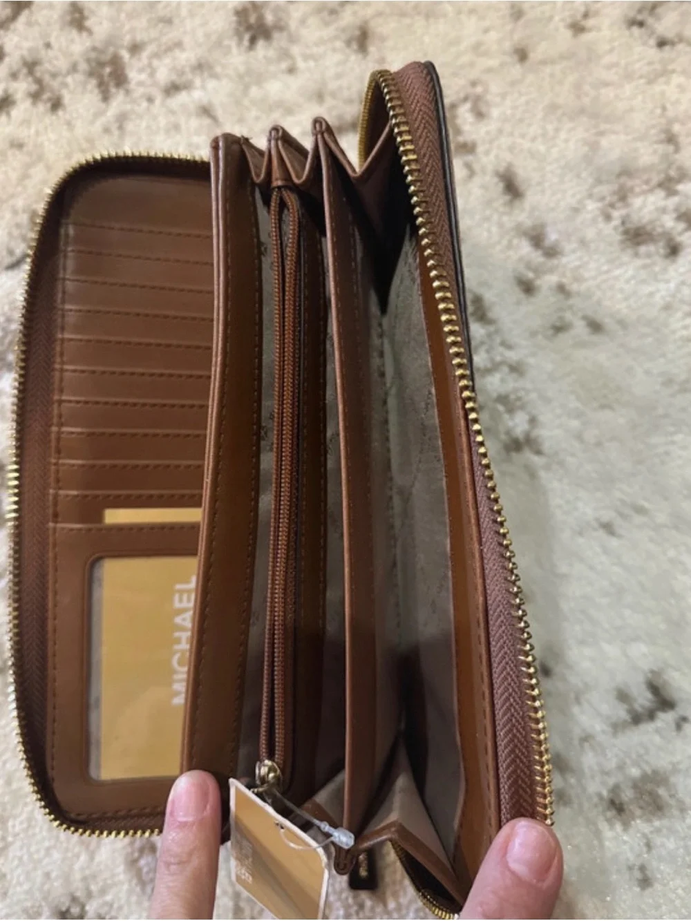 Michael Kors Chestnut Pebbled Leather Zip Wallet with Gold Logo